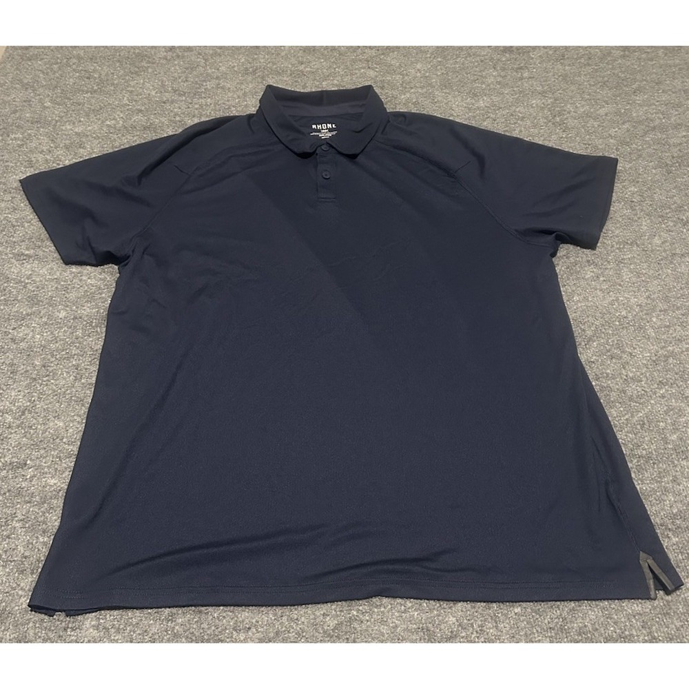 Rhone Mens 2XL Navy Blue Polo Shirt Performance Pique Lightweight Stretch EUC